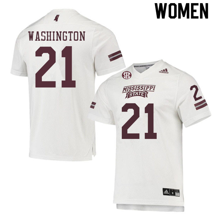 Women #21 Hunter Washington Mississippi State Bulldogs College Football Jerseys Sale-White